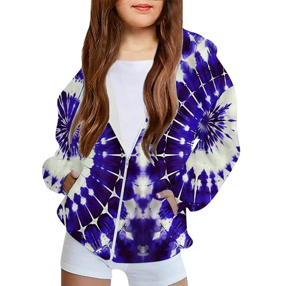 SGFCWSX Girls Oversized Hoodies Fleece Sweatshirts Kids Cozy Print Sweatshirt Jacket Blue Size 4 Years