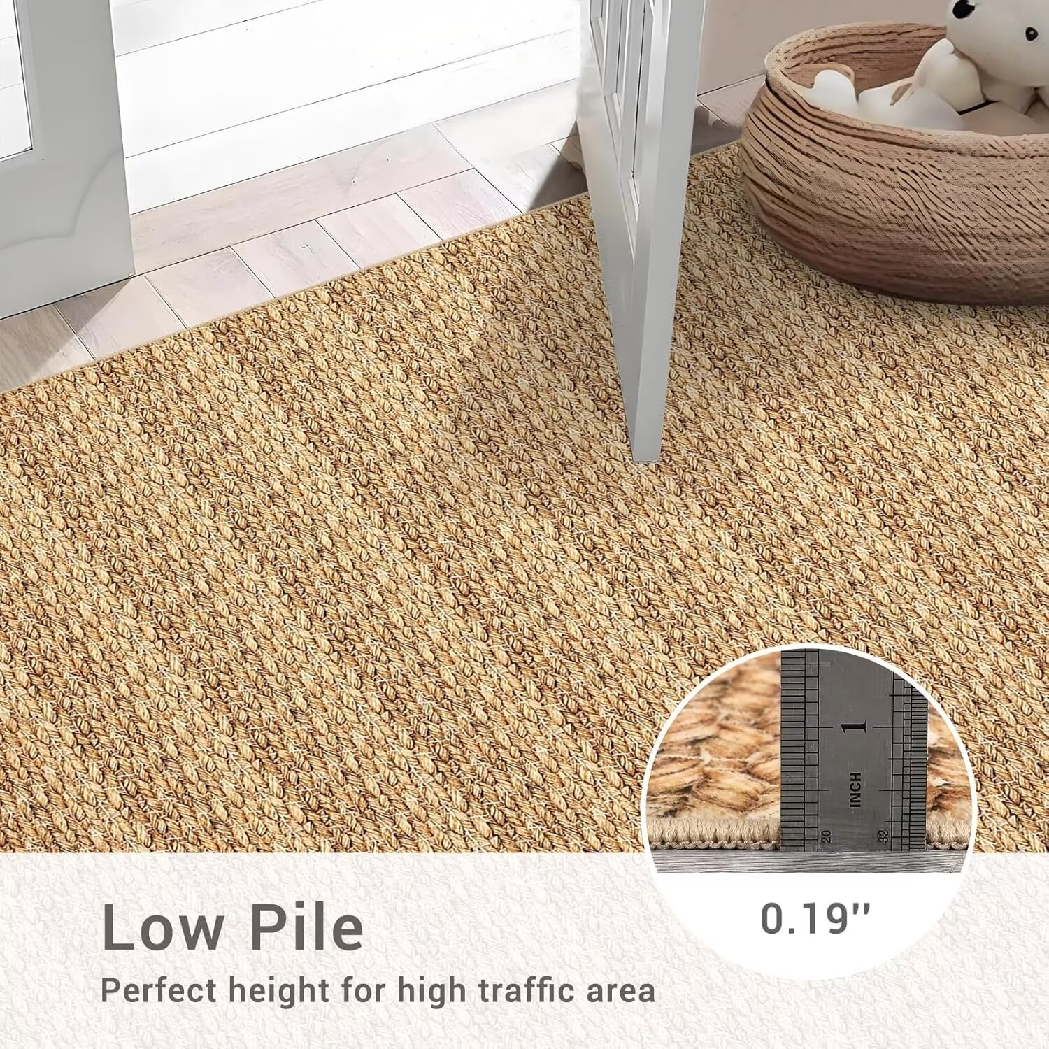 Hasoo Area Rug 10' x 13' Rugs for Living Room Chic Imitation Braided Print Soft Velvet Rug Non Slip Carpet for Bedroom, Brown