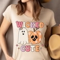 thumbnail image 4 of Wicked Cute Halloween Shirt | Kawaii Ghost and Pumpkin Graphic Tee, Heliconia, Size L, 4 of 6