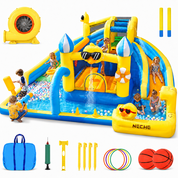 Neche 190" Large Inflatable Water Slide with Blower, Outdoor Backyard Water Park, Splash Pool, Indoor Bounce House for Kids Ages 3-8, 500lbs Weights
