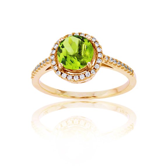 Decadence Sterling Silver Yellow 1mm Cr White Sapphire & 7mm Rnd Peridot Halo Ring