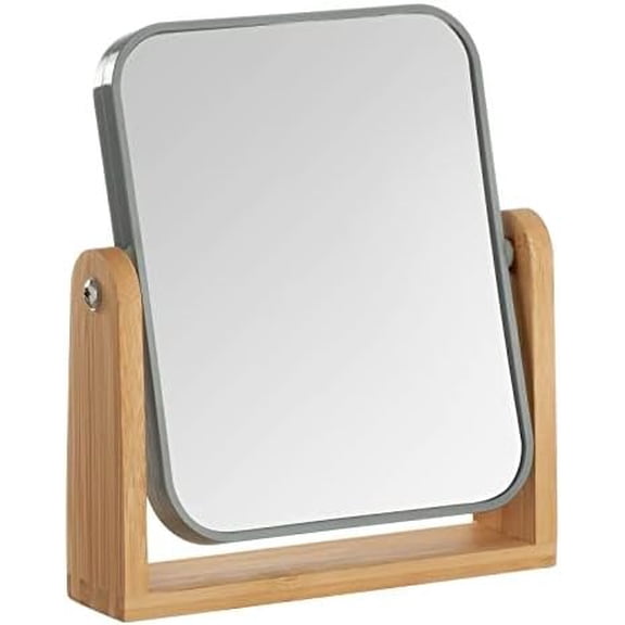 Double Sided 3X Magnifying Makeup Mirror with Stand,Small Desk Table Mirror with 360? Rotation,Standing Portable Mirror,Good for Shower,Shaving and Traveling-Grey
