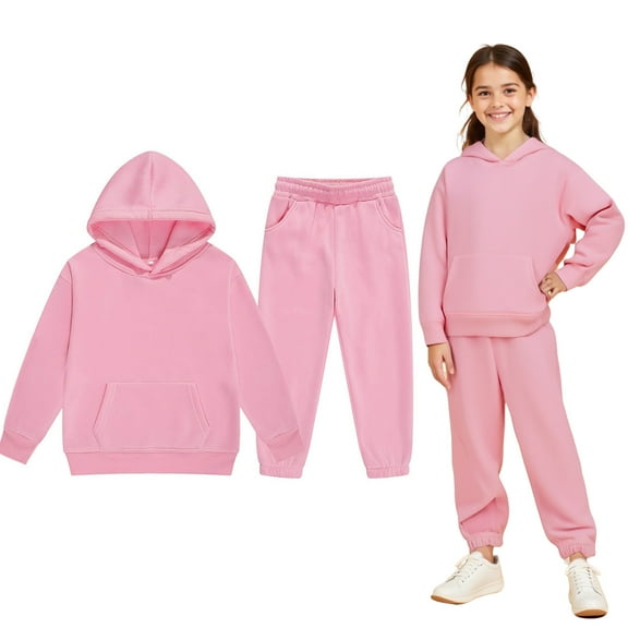 LIUYUNNN Kids Sweatsuit Set for Girls 2 Piece Long Sleeve Solid Color Pullover Basic Hoodie and Jogger Pants Warm Fall Winter Clothes Boys' Tracksuits 8-9 Years Boys Girls Fall and Winter Outfits
