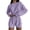 Purple, variant on ROHUUQUE Pajama Sets for Women 2 Piece Solid Long Sleeve Tops Hollow Out Elastic Waist Shorts Pjs Outfits