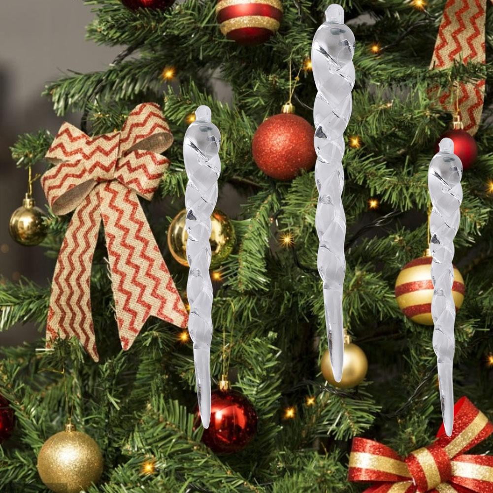 Hanging Icicle Christmas Tree Ornaments Glass Crystal Clear 12 Pcs Ornament 