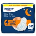 thumbnail image 1 of Equate Overnight Absorbency Ultra Thin Pads with Flexi- Wings, Size 4, 52 Count, 1 of 8