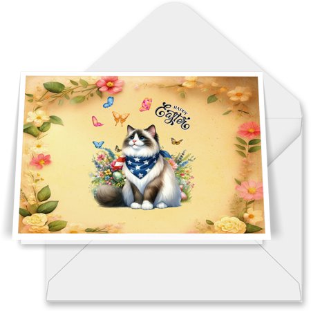 Ragdoll Celebrates Spring and Enjoys a Happy Easter 7x5in Folded Greeting Card Cat Lover Kitten Owner Gifts Idea Single Note Card with Envelope - 02001