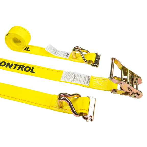 US Cargo Control E Track Ratchet Strap With Spring E Fittings and Wire Hooks - 2 Inch X 12 Foot Yellow E Track Strap - Easily Secure Cargo In A Van, Truck, Or Trailer