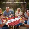 thumbnail image 3 of Round Outdoor Tablecloth with Umbrella Hole and Zipper, Navy Blue Red Stripe Tablecloth with Elastic Waterproof, Modern Art Horizontal Striped Patio Table Covers for 55" - 60" Picnic Pool Tables, 3 of 9