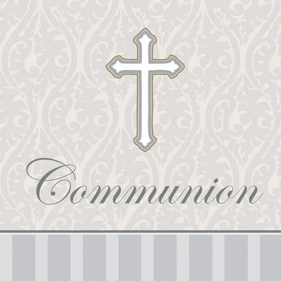 Communion 3ply Lunch Napkins, Silver Devotion Cross - 16 Count