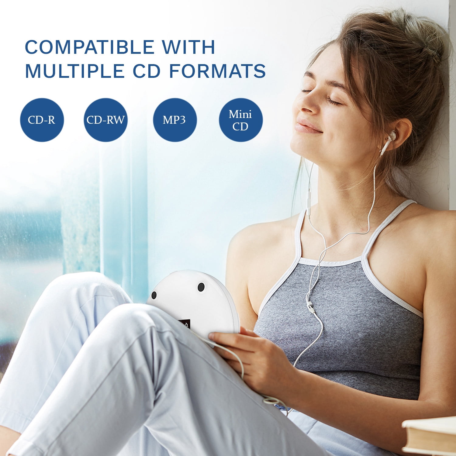 KLIM Discman - Portable CD Player with Built-in Battery, Includes KLIM Fusion Earphones. Compact Mini CD Players, Personal, Compatible with CD-R, CD-RW, and MP3. CD Walkman. 2022 New - White