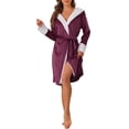 thumbnail image 2 of INSPIRE CHIC Peignoir à Capuche Duveteux pour Femme, Peignoir de Spa Long en Peluche, TG Bordeaux, 2 of 6