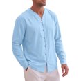 thumbnail image 4 of INSPIRE CHIC Men's Cotton Linen Shirt Long Sleeve Button Down Casual Shirts M Blue, 4 of 6
