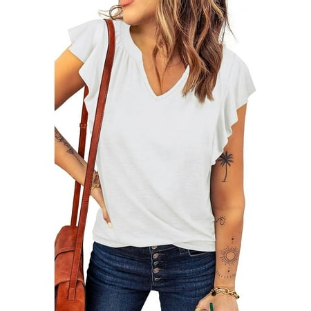 

MAYUJIAASE Summer Pullover Top Flowy V Neck Women Blouse Plain Color Elegant for Office A29-945