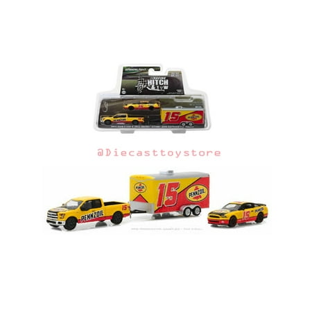 2015 Sienna Trailer Hitch GREENLIGHT 1:64 RACING HITCH & TOW SERIES 1 - 2015 FORD F-150 & 2012 SHELBY GT500 WITH ENCLOSED TRAILER - PENNZOIL (YELLOW/RED) 31050-C ()