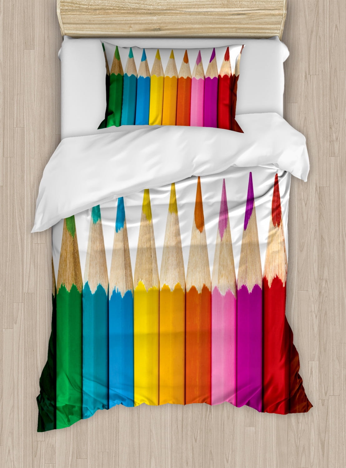 School Duvet Cover Set Twin Size, Creativity Themed Children Colorful