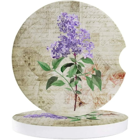 

FMSHPON Hand Drawn Lavender Flowers Vintage Set of 6 Car Coaster for Drinks Absorbent Ceramic Stone Coasters Cup Mat with Cork Base for Home Kitchen Room Coffee Table Bar Decor