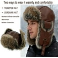 thumbnail image 4 of Unisex Winter Leather Trapper Hat Faux Fur,Windproof Pilot Cap Ushanka Russian Hats for Men Women, 4 of 10