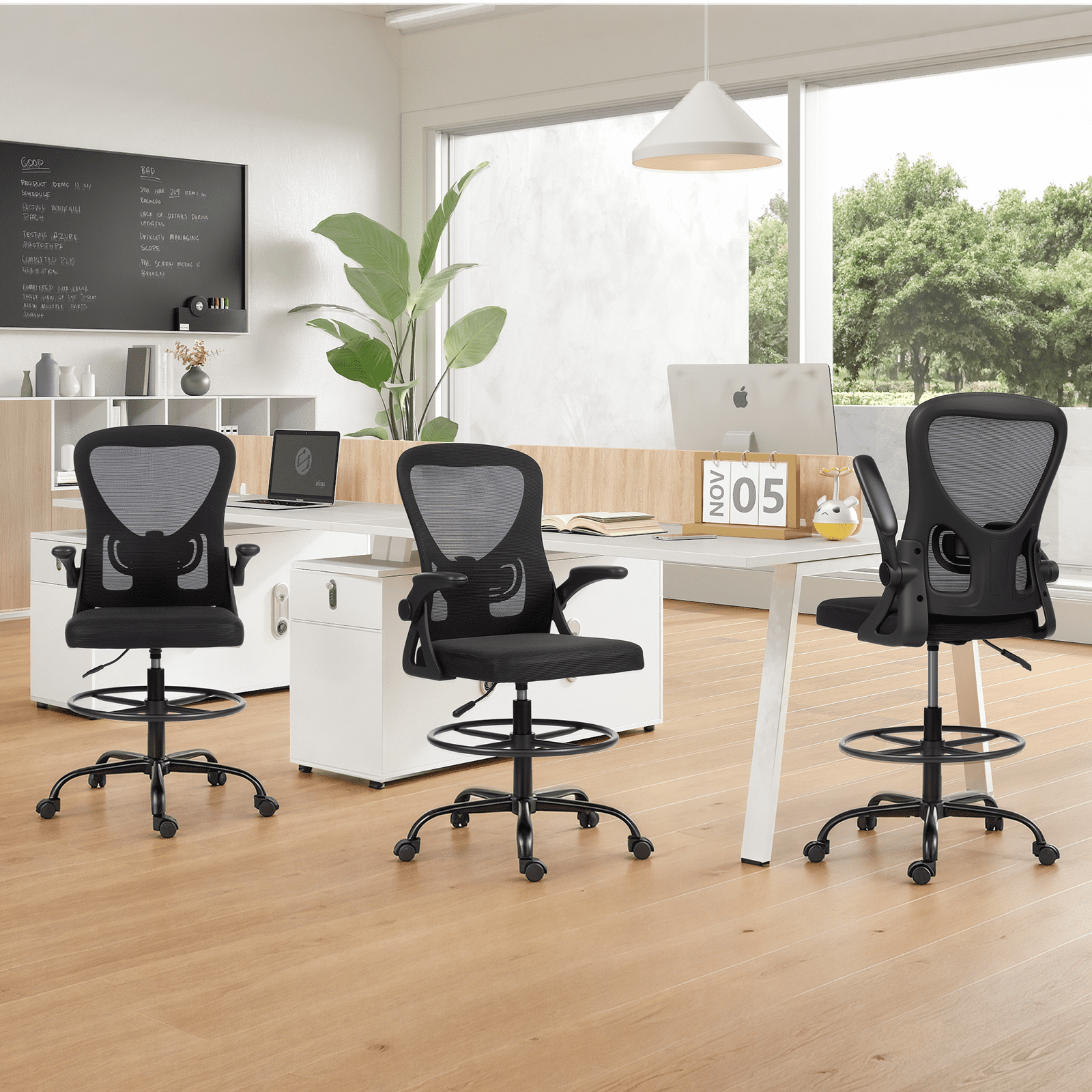 AVAWING Tall Drafting Chair, Breathable Mesh Office Chair, Ergonomic Computer Desk Chair, Black