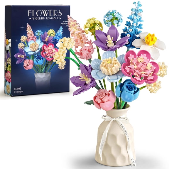 Flower Building Set Compatible with Lego Flowers for Adults Flower Bouquet Botanical Collection Unique Home Décor or Office Décor Great Gift for Her and Him (Vase Not Included)