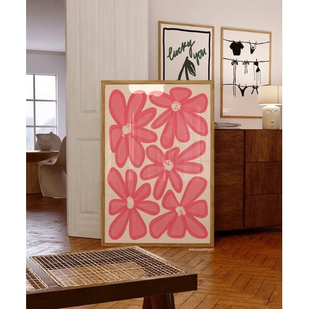 Pink Aesthetic Girly Bedroom Decor Flower Retro Wall Decor Dorm Art Unframed Paper Print Size 16x24