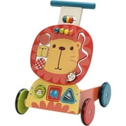 - 4 Wheels Baby Walker, Wooden Push Wagon Toy for 1-3 Years Old Girl/Boy, Toddler/Kid Push Toy Cart for Walking, 2-in-1 Toy Shopping Cart, Outdoor Activity Walker for Infant - Yellow Lion