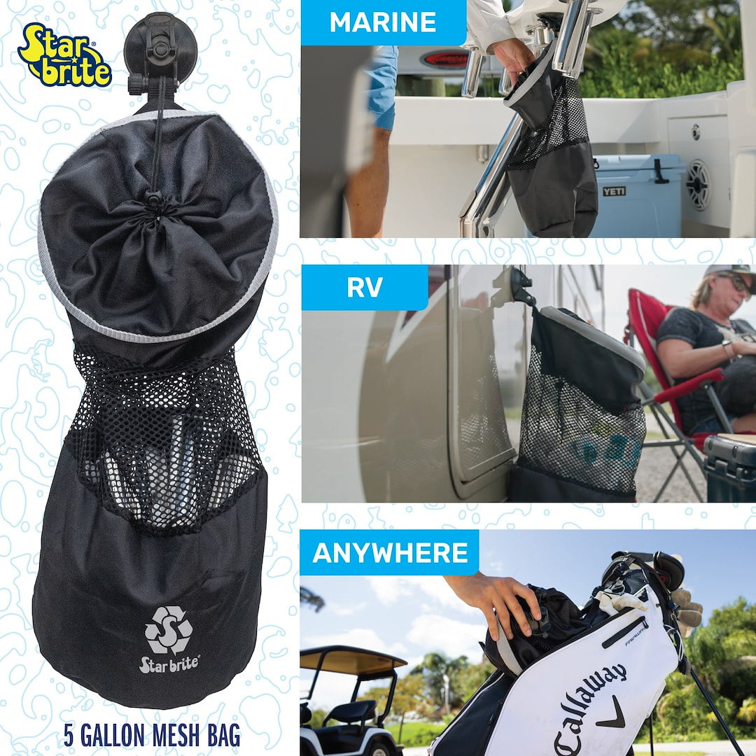STAR BRITE Boat Trash Bag with Locking Suction Cup & Litter Guard Cinch – Ideal for Boats, RVs, Golf Carts, and Outdoor Adventures. (52074)