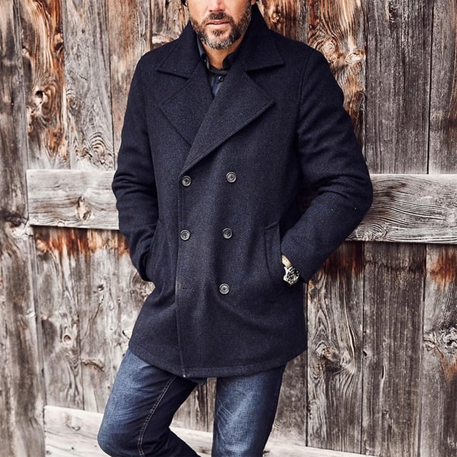 Yusimy Men's Wool Coat Trench Coat Mid-Length Coat Solid Color Slim Fit Double-Breasted Buttons Casual Versatile Style