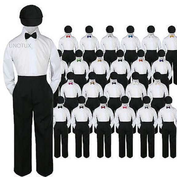 23 Color 4 pc Set Bow Tie Boys Baby Toddler Kid Formal Suits Black Hat Pants S-7