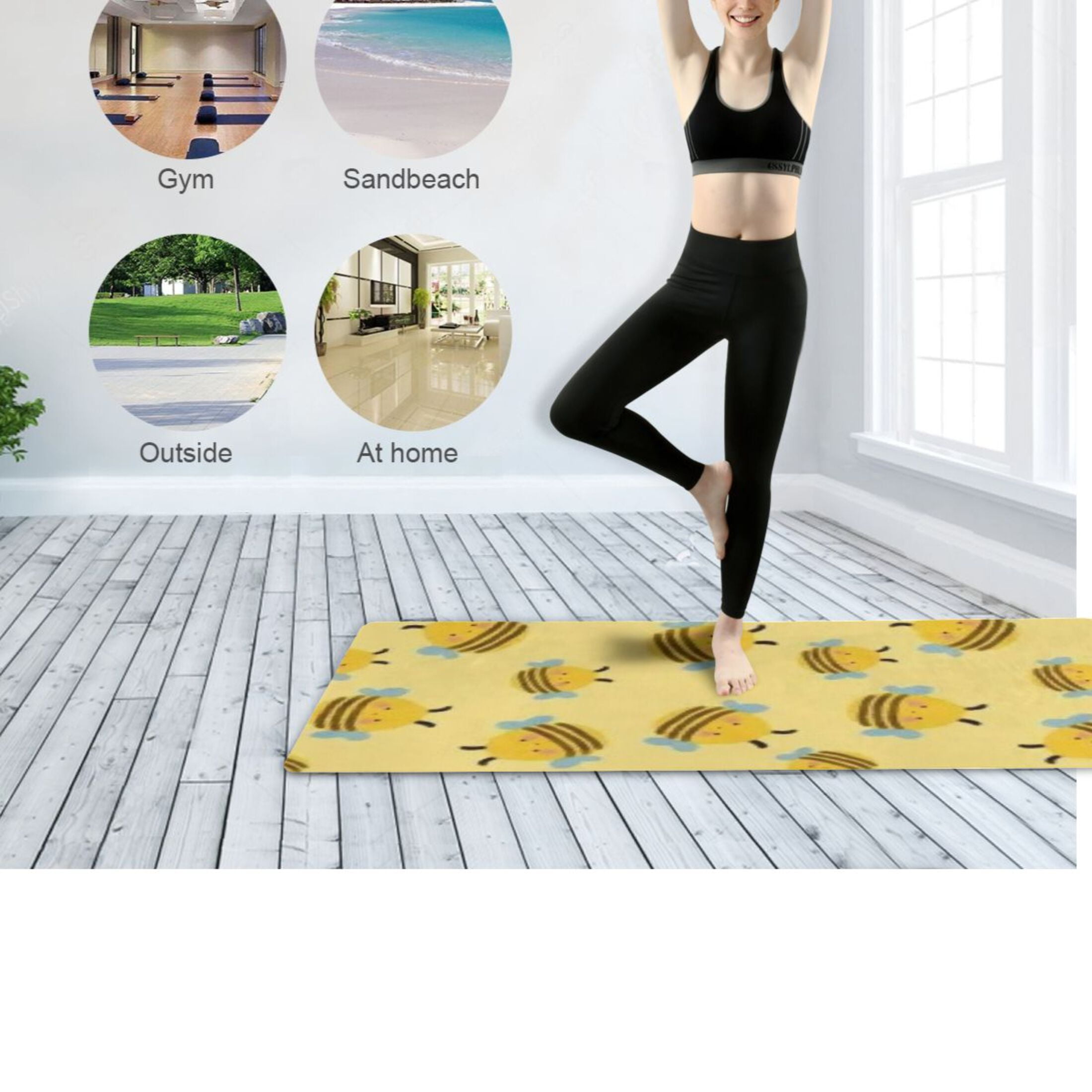 BZSMCE Yoga Mat Women Fitness Mat Yellow Bee Pattern