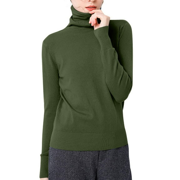 Qulqfy Womens Long Sleeve Tops Turtleneck Green Casual Undershirt Lightweight Plain Fitted Shirts for Women