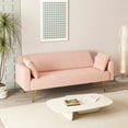 thumbnail image 3 of 71.7" Fleece Sofa Bed with Two Throw Pillows, Teddy Velvet Comfortable Large Sofa for Livingroom Office Bedroom, Pink, 3 of 7