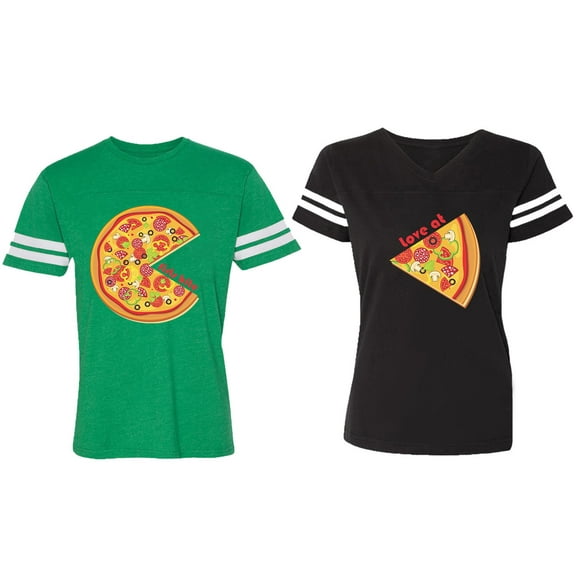 Firts Bite Love at Matching Couple Cotton Jerseys (Men Green / Women Black) (Men S / Women S)