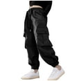 thumbnail image 5 of uublik Cargo Pants Teen Boys Girls 5-16 Years Elastic Waist Casual Loose Cargo Trousers with Pockets Street Dance Jogger Pants Kids Black, 5 of 5