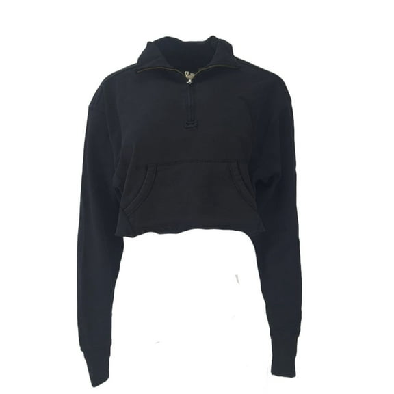 AMERICAN COLLEGIATE Women's Heavy Zip Crop Sweatshirt, Black, XS