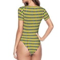 thumbnail image 4 of The Xecao Mardi Gras Purple Yellow Plaid Women's Crew Neck Body Suit, a short-sleeved bodysuit and basic swimsuit, both comfort and style for dating and daily life, 4 of 9