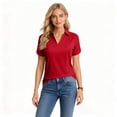 thumbnail image 4 of KDDYLITQ Womens Polo Shirts Short Sleeve Solid Color Dressy Uniform V Neck Collared Business Tops Work Baggy Workout Office Shirts Red XL, 4 of 4
