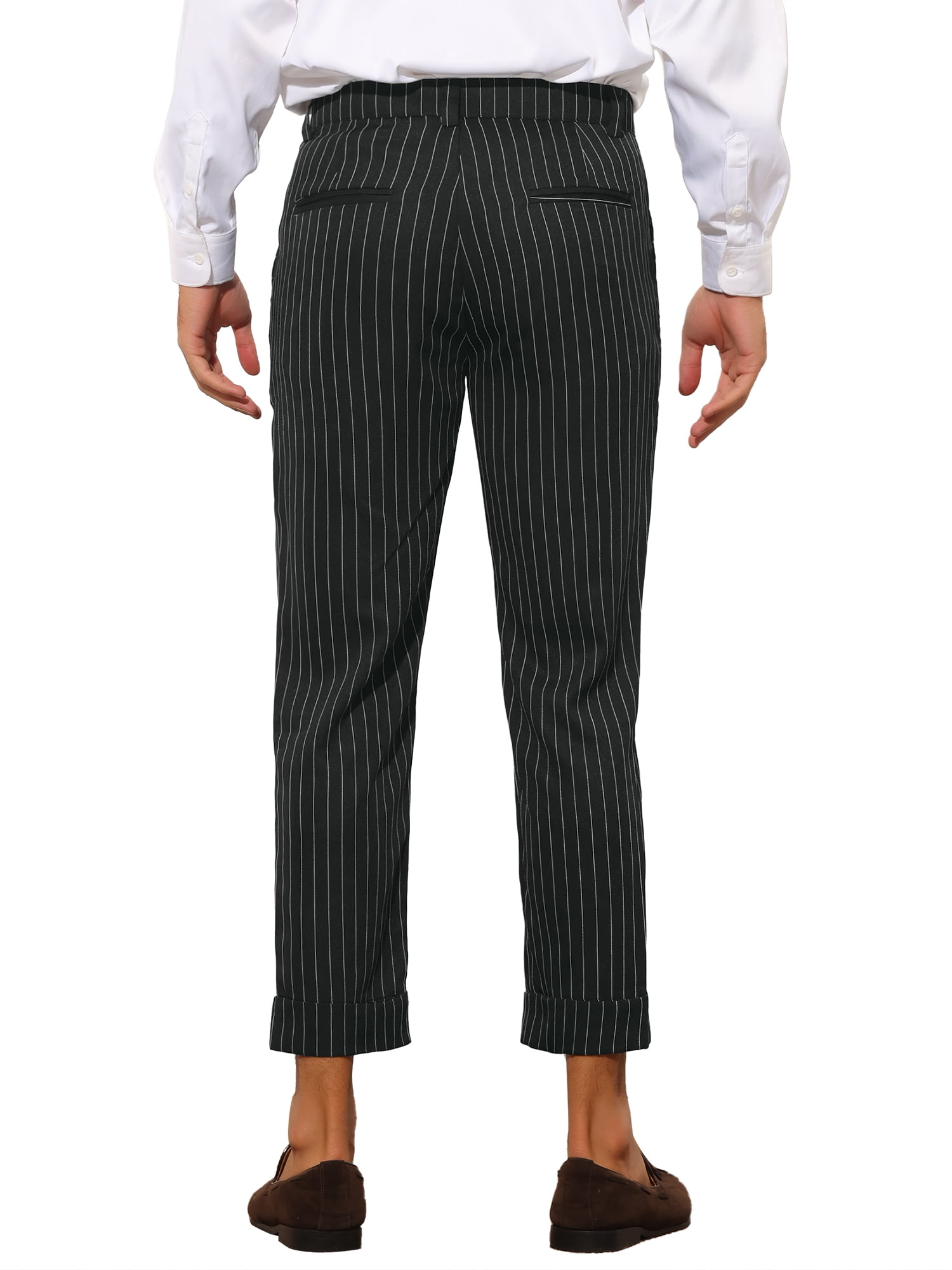 Unique Bargains Men's Vertical Stripes Flat Front Chino Pants 