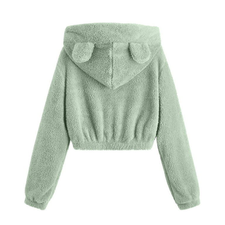 Fluffy teddy cropped hoodie sale