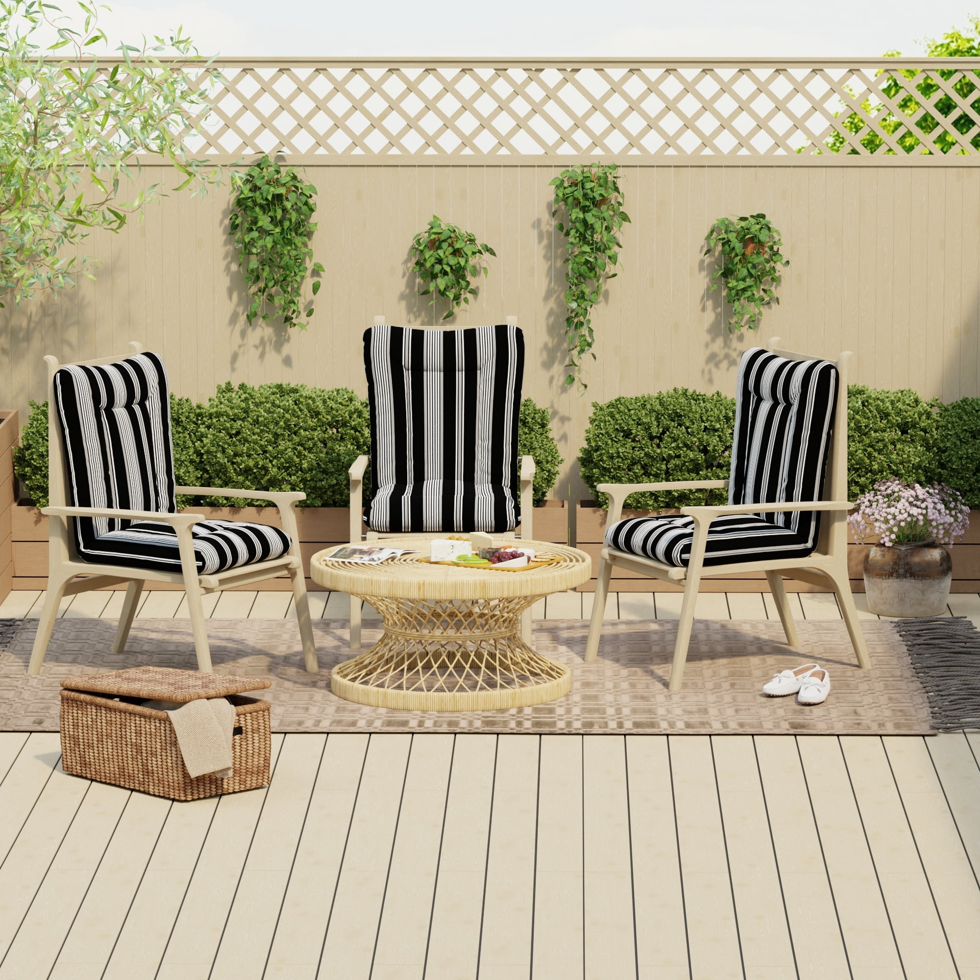 Jordan Manufacturing 38" x 21" Reeder Black Stripe Rectangular Outdoor Wrought Iron Chair Cushion with Ties and Hanger Loop