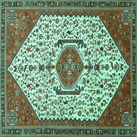 Ahgly Company Indoor Square Persian Turquoise Blue Traditional Area Rugs, 3' Square