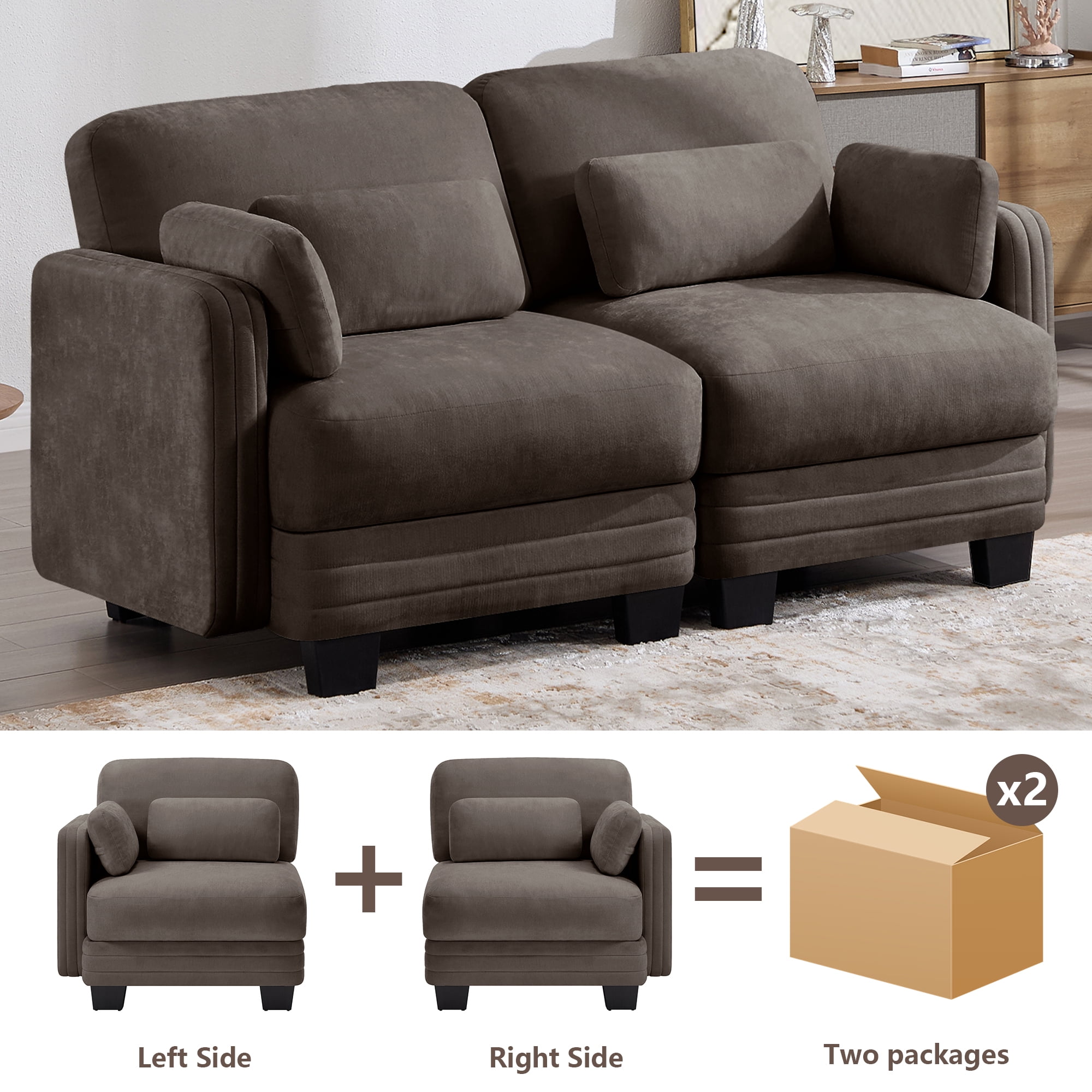 70" Modern Modular 2 Seater Loveseat Sofa Couch with 4 Pillows