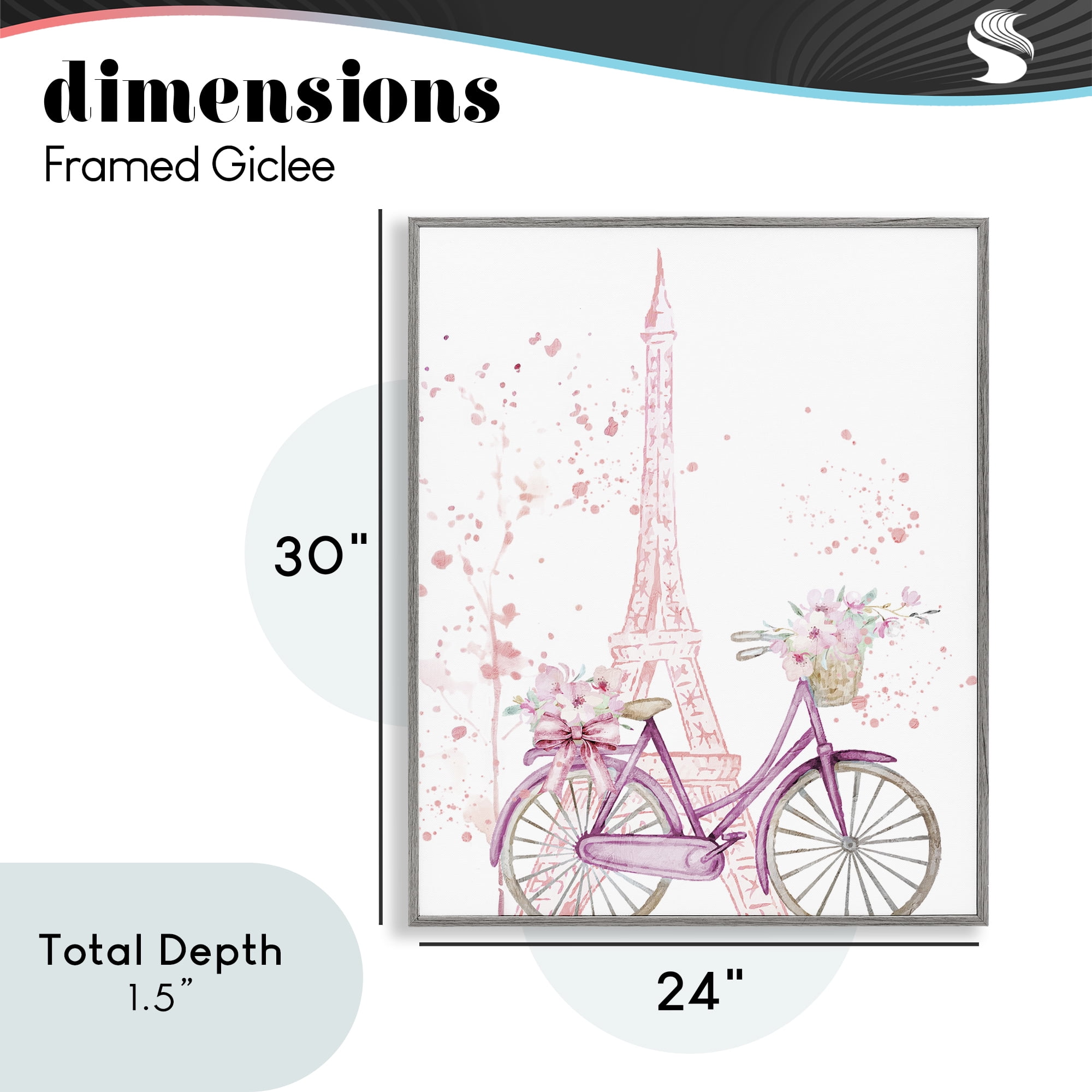Parisian Bicycle & Modern Splatter Gray Framed Giclee Art, design by Kim Allen