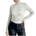 thumbnail image 2 of Qulqfy Going Out Long Sleeve Shirt Women Lace White Turtleneck Blouses Cheeky Dressy Shirts for Women, 2 of 5