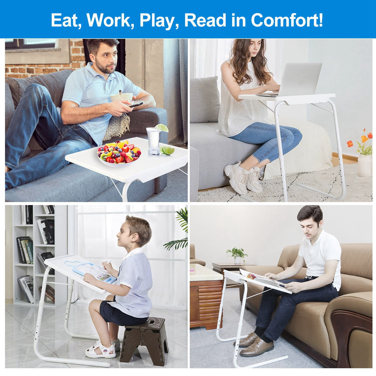 Moclever Foldable from 20.47-28.35 inches Adjustable to 6 Heights Comfortable TV Tray Table Laptop