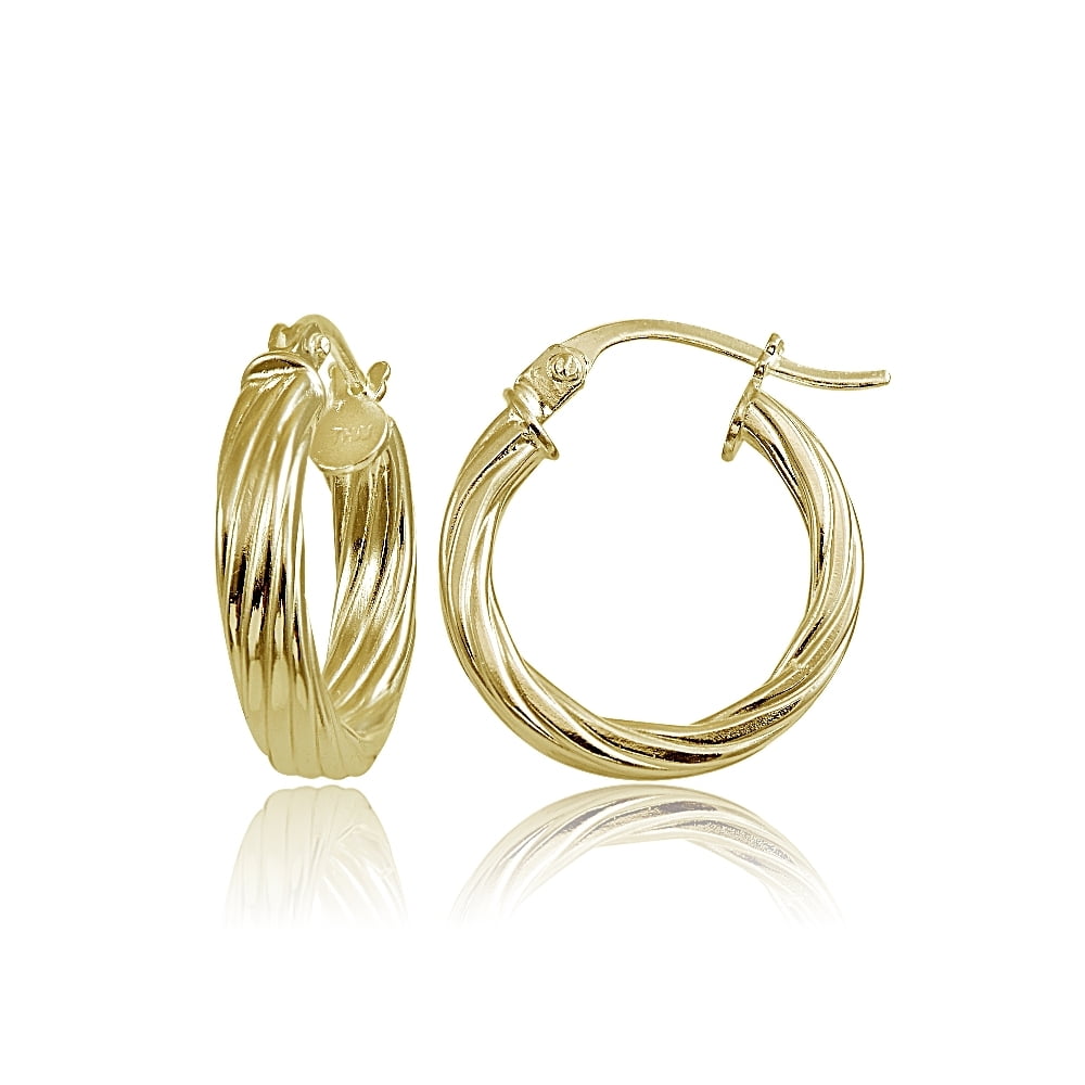 15mm Sterling Silver 3mm Twisted High Polished Round Hoop Earrings