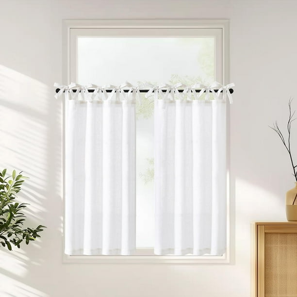 Cortinas de cocina Jinchan con lazo en la parte superior de lino, 45 cm de longitud, 2 paneles