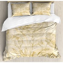 Beige Duvet Cover Set, Various Sized Flourishing Roses and Butterflies Spring on Grungy Background Retro, Decorative 3 Piece Bedding Set with 2 Pillow Shams, King Size, Mode Beige, by Ambesonne