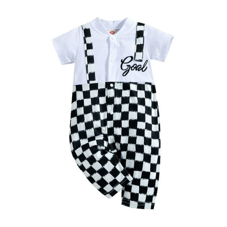 

jaweiw Infant Baby Summer Romper Short Sleeve Checkboard Print Patchwork Button Down Jumpsuit for Boy Girls 0-12M