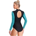 thumbnail image 5 of Hansber Women Rhythmic Gymnastic Leotard Sequin Figure Bodysuit Cutout Back Ballerina Dance Outfits Sky Blue M, 5 of 6